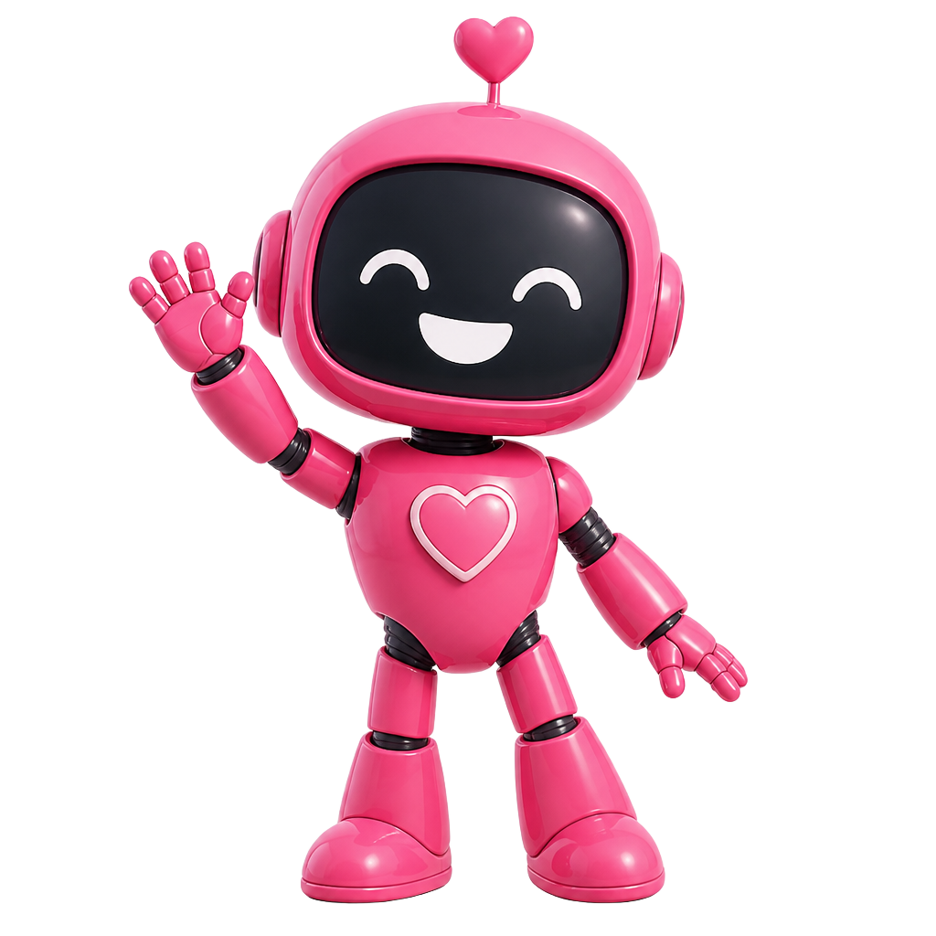 Mia, the pink Matchi companion, waving